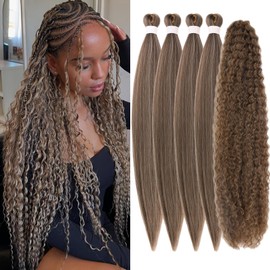 Ash Brown Braiding Hair Pre Stretched for Boho Braids 4/27/613 Mixed Synthetic Deep Wave Boho Braids Hair for Braiding