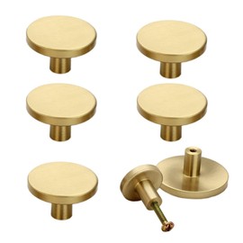 6 pcs Gold Cabinet Knobs,Brass Solid Drawer Knobs,Gold Knobs for Bathroom Cabinet
