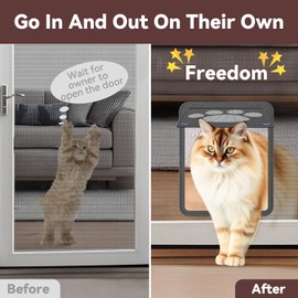 MOMOGEE Lockable Pet Screen Door - Magnetic Self-Closing Cat Door for Sliding Doors & Windows | Sturdy Doggy Door with Automatic Lock | Easy Install for Indoor/Outdoor Access (Small)