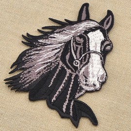 Horse Head Black Riding Sew-On Patch Iron On or Sew On Iron-On Patch for Clothes Embroidered Iron-On Patch Applique Patch Size 6.5 x 8.3 cm