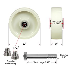 LONGRUNFORU 6"x2" Caster Wheels, Heavy Duty Nylon Wheel with Precision Bearing, 700 lbs Load Capacity Per Wheel, White Caster Wheels Replacement for Clean Room, Platform Truck（4 Pack）