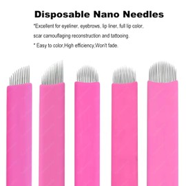 50pcs Pink Disposable Semi-Permanent Eyebrow Needles Blades 0.15mm Nano Needles for Tattoo Manual Pen Availalbe Sizes 12F, 14F, 16F, 18F, 21F, 12U, 14U, 16U, 18U, 21U (0.15mm 14F)