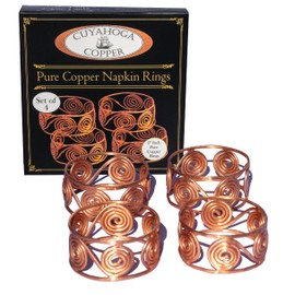 Set of 4 Pure Copper Napkin Rings from Cuyahoga Copper. Handcrafted Decorative Napkin Holders for Elegant Table Settings, Weddings, Holidays, and Formal Dining