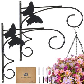 BRAVE SNAIL 12 Inch Hanging Plant Bracket 2 Pack Heavy Duty Decorative Metal Iron Plant Hook for Flower Basket Bird Feeders Lantern Wind Chimes Indoor Outdoor, Black