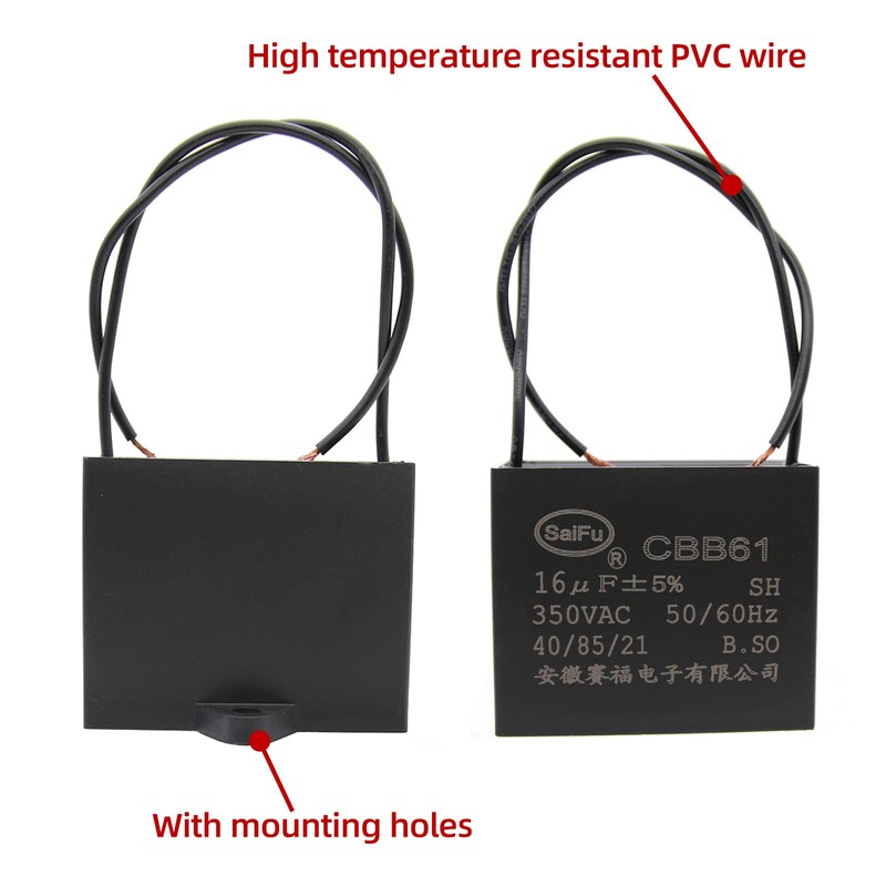 AKZYTUE CBB61 Capacitor 16uf 350V AC Ceiling Fan 2 Wire