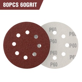 MIDO Professioanl Abrasive 125mm Sanding Discs 80 PCS 60 Grit Sandpaper 5 Inch 8 Hole Sanding Pads Sanding Disc Hook and Loop Round Orbital Sander Pads for Sanding