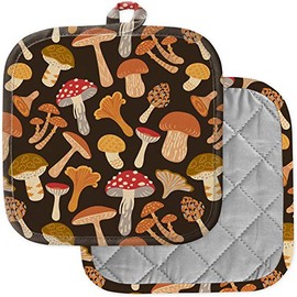 [Pack of 2] Pot Holders for Kitchen, Washable Heat Resistant Pot Holders, Hot Pads, Trivet for Cooking and Baking (Mushrooms Colorful)