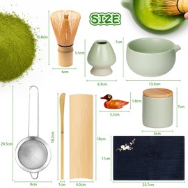 Necomi 9 Pcs Matcha Whisk Set - Matcha Tea Set, Match Bowl with Spout, Whisk, Matcha Container，Bamboo Scoop, Whisk Holder, Tea Cloth, Matcha Whisk Set Matcha Green Tea Making Kit（Light Green