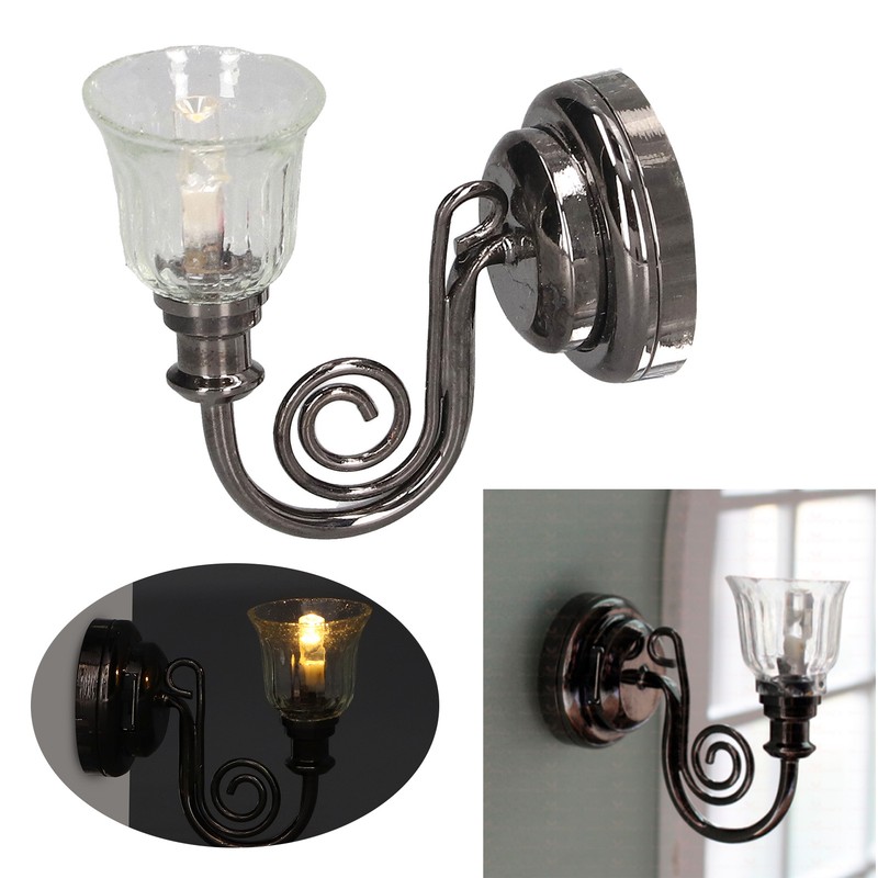 1:12 Dollhouse Wall Lamp LED Warm Lighting Vintage Look Metal