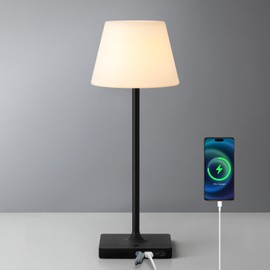 NEWSEE Outdoor Waterproof Cordless Table Lamp, 4000mAh Portable Rechargeable Battery Powered Dimmable LED Touch Table Light, Modern Night Light for Bedroom, Bathroom, Restaurant, Garden (Black 14.5")