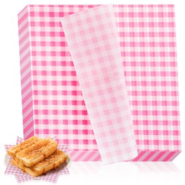 200Pcs Fresh Paper, Deli Paper Sheets, 7.1 × 7.1 Inch Wax Paper Sheets for Food, Pink Wax Paper for Food Basket Liners, Greaseproof Sandwich Fresh Paper Wraps, Food Paper Sheets for Baskets, Trays