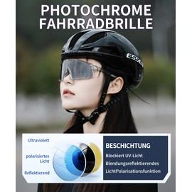 LECAGE Photochromic Cycling Glasses for Men and Women, Photochromic Polarised Sports Sunglasses, UV400 Protection, Cycling Glasses, Sports Glasses for Fast Cycling, MTB, Running (Black + White)