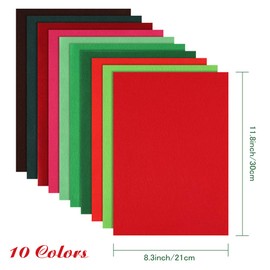 Pllieay 10 Pieces Soft Christmas Felt Fabric Sheets, 8.3 by 11.8" (A4 Size), 1.4mm Thick Multi-Purpose for DIY Art Making and Christmas Decorations, 10 Colors
