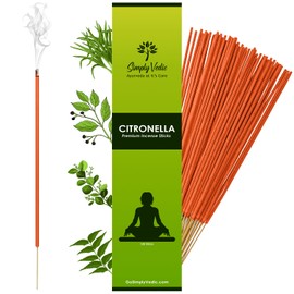 Simply-Vedic Citronella Incense Sticks (Approx 120 Sticks, 250 Grams) Handmade Premium Agarbatti | Lasts 60 Minutes | Ideal for Unity, Harmony and Comfort Indoor and Outdoor