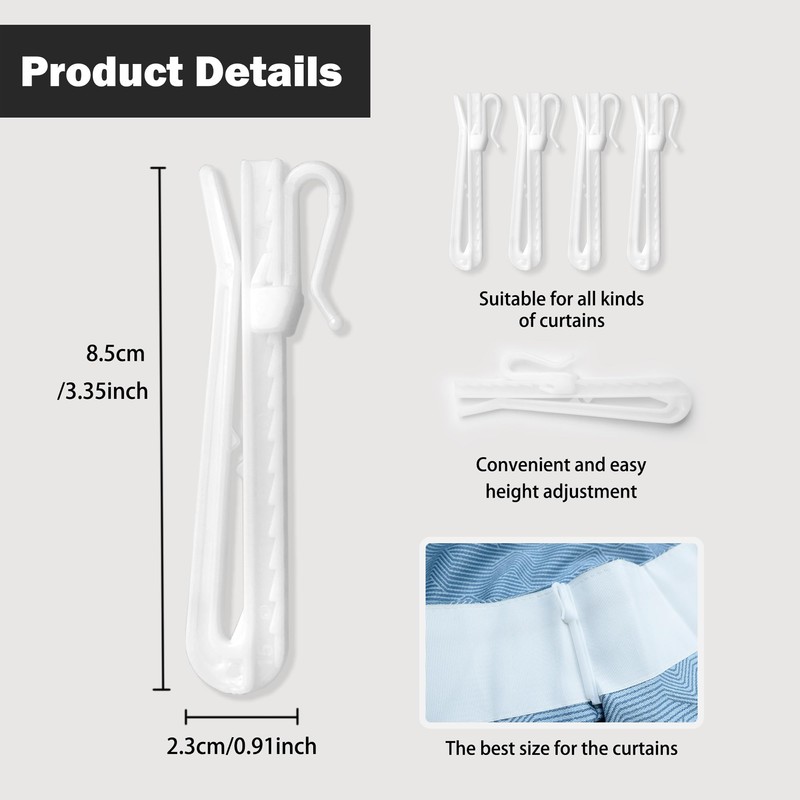 80 Pcs Plastic Curtain Hooks,Adjustable Pinch Pleat Curtain Hooks Curtain