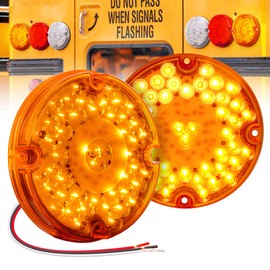 TRUE MODS 2pc 7" Round 47-LED Turn Signal Tail Light For School Bus Transit Vehicles Refuse Hauler [DOT FMVSS-108] [SAE I6] [TBT Function] [9-16V DC] For Trailer Truck - AMBER
