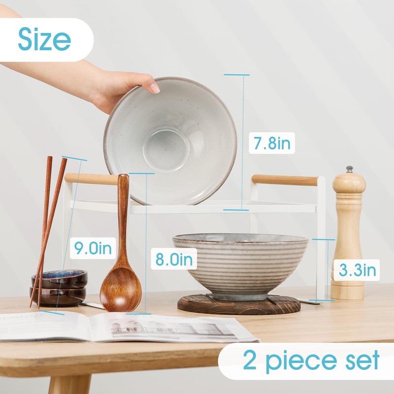NUTRIUPS Set of 2 Ceramic Ramen Bowls with Spoons &