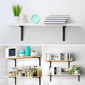 Shelf Bracket, Heavy Duty Angle Shelf with Screws, Shelf Bracket, White Shelf Bracket, Metal, 90 Degrees, L-shaped, Pack of 4, Angle Shelf 200 x 150 cm for Wall Mount, Shelf, Corner Shelf, Wooden