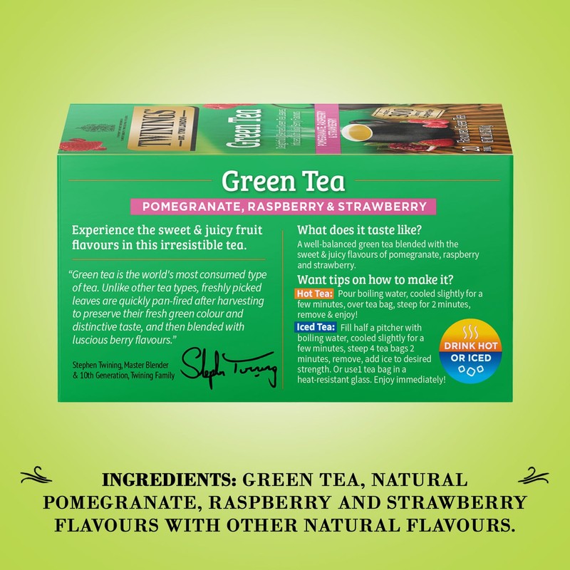 Twinings Green Tea with Pomegranate, Raspberry, and Strawberry - Caffeinated