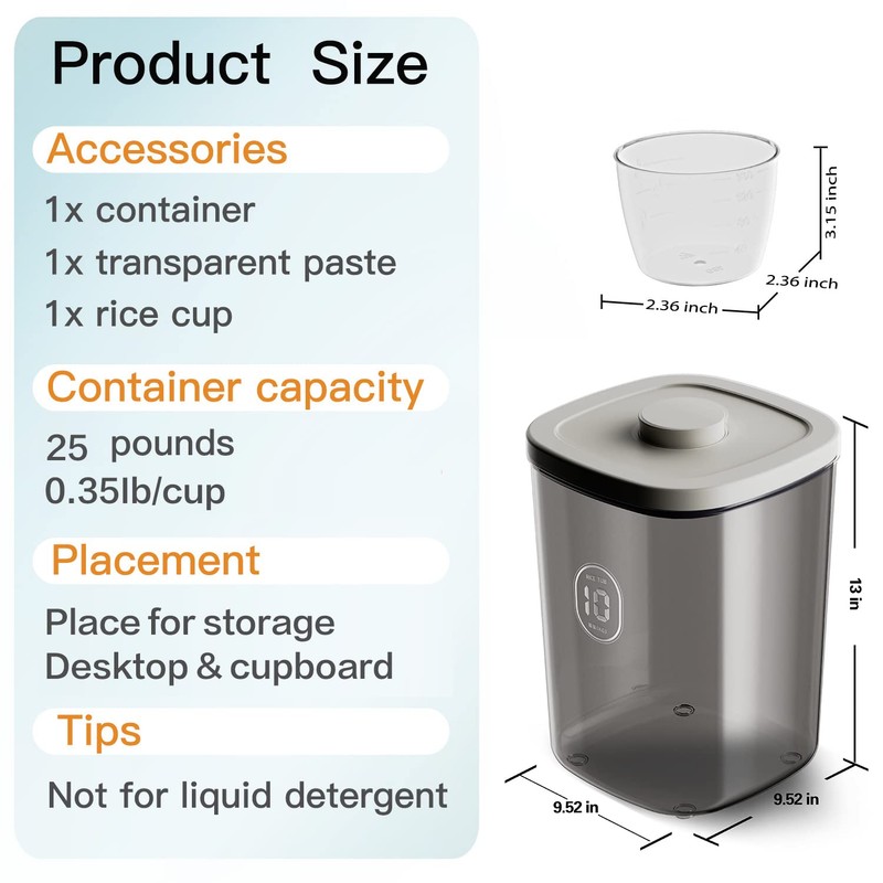 LivLab 25 lbs Rice Dispenser,10.5 Qt/10 L/22-25 lbs Rice Container