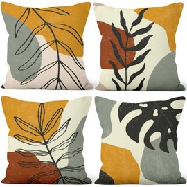 Aoihrraan 22 x 22 Inch Cushion Covers Orange White Grey Modern Geometric Pattern Square Soft Short Plush Throw Pillow Covers Home Decor For Living Room Sofa Outdoor Garden Couch, 55x55cm Set of 4