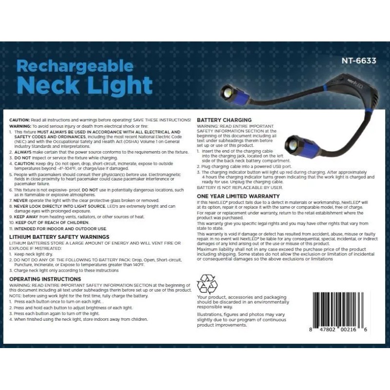 NextLED Around the Neck Rechargeable Flash/Work Light w/Magnetic Mounting Base
