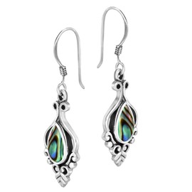 AeraVida Victorian-Era Inspired Abalone Shell .925 Sterling Silver Dangle Earrings | Elegant Vintage Boho Statement Jewelry for Women