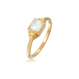 Elli Elli Premium Ring Women's Square Vintage with Moonstone in 925 Sterling Silver Gold-Plated, Sterling Silver, Moonstone