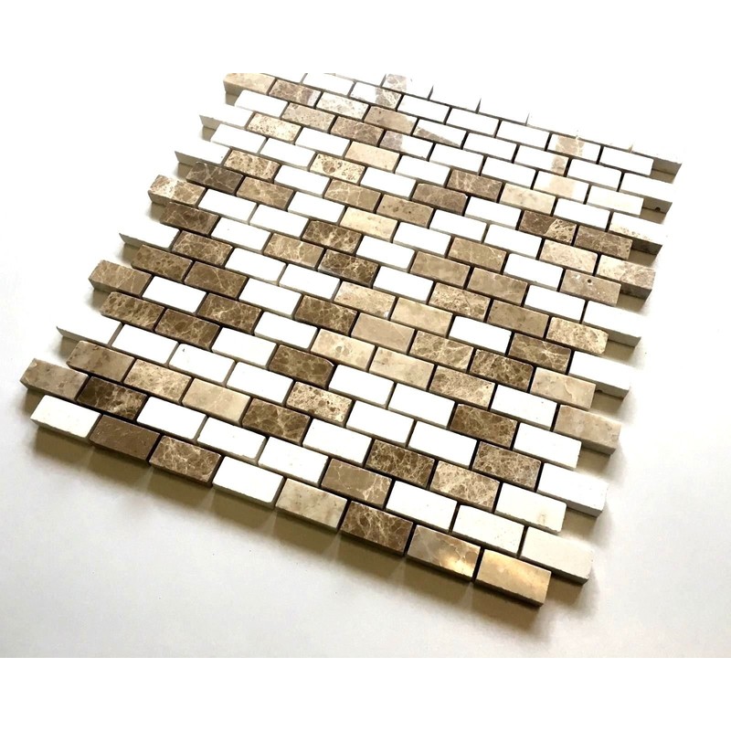 Cappucino Emperador Light and Vanilla Limestone .5x1 Mixed Marble Mosaic