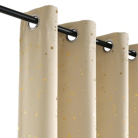 MANGATA CASA Star Blackout Curtains for Bedroom- Nusery Window Curtain 2 Panel Sets with Grommet –Room Darkening Curtains Drapes for Living Room 63 Inch Length (Beige,52x63in)