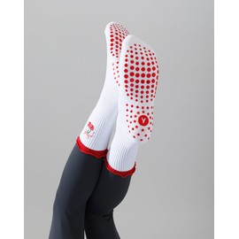 Yawlsow Cute Pilates Grip Socks for Women Ruffle Frilly Yoga Socks Non Slip Cotton Crew Grippy Sock for Barre Workout (US, Alpha, One Size, Regular, Regular, 3 Pack-Red & Pink & Yellow)