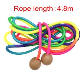 JZK 4.8m Long skipping rope for multiplayer for kids and adults, children jumping rope with wooden ball handle, rainbow coloured jump rope for kindergarten boys girls game