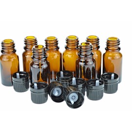 Wild Essentials 10ml Amber Glass Bottles with Euro Dropper Caps - Great for Essential Oils, Perfumes and DIY Aromatherapy - Easy to Fill, Clean and Reuse - Protective and Durable (8)