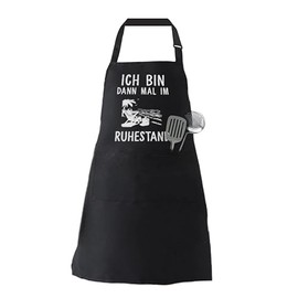 Retirement Gifts for Men and Women Retirees Apron Cotton Linen Kitchen Apron Bib Apron Cooking Apron Adjustable Apron for Cooking or Baking, black