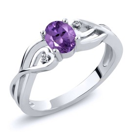 Gem Stone King 925 Sterling Silver Oval Purple Amethyst and White Lab Grown Diamond Ring For Women (0.36 Cttw, Gemstone Birthstone, Available In Size 5, 6, 7, 8, 9)