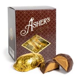 Asher's Chocolates, Chocolate Covered Eggs, Individually Wrapped 2oz Eggs Covered in Chocolate, Spring Collection of Easter Eggs, Small Batches of Kosher Chocolate, Family Owned Since 1892 (6 Eggs, Milk Chocolate, Peanut Butter Meltaway)