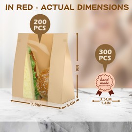 200 Pack 7.9 x 11.8 Inch Large Kraft Paper Bread Loaf Bag with Clear Front Window and Tin Tie Tab Lock, Brown Food Packaging Bags for Storage Homemade Bread Treat Bakery with Label Seal Stickers