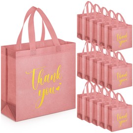 Sweetude 30 Pcs Chrismas Thank You Gift Bags with Handles Bulk Reusable Goodie Bag Non Woven Foldable Bag for School Graduation Wedding Bridesmaid Gifts(Pink,11 x 12 x 5 Inch)