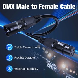 rycvaky DMX Cable 10 ft 2 Pack, Heavy Duty XLR Compatible Male to Female DMX Stage Lighting Cable, 3 Pin Balanced Shielded Signal Wire for Moving Head Par Light Speaker Systems Mixer Recording Studio