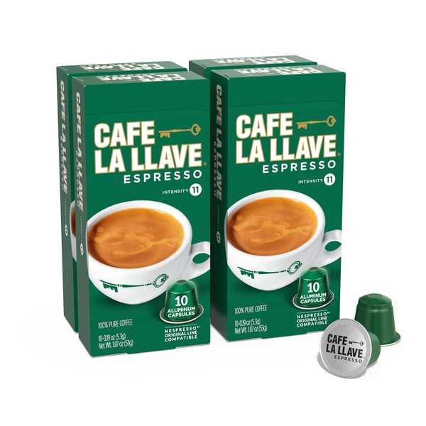 Cafe La Llave Espresso Capsules, Intensity 11-Recylable Coffee Pods (40 Count) Compatible with Nespresso OriginalLine Machines