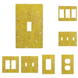 Gold Shiny Rhinestones Wall Plates Bling 1 Gang Toggle Glitter Light Switch Cover Sparkly Electric Receptacle for Women Girls Bedroom Bathroom Kitchen Home Decor