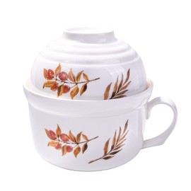 Whitenesser Ceramic Instant Noodle Bowl with Lid - 24oz (700ml) Large Soup Bowl Set, 10oz (300ml) Lid Doubles as Side Dish Bowl - Hand-Painted Botanical Porcelain for Oatmeal, Stew, Microwave Safe