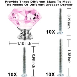 NORTHERN BROTHERS Dresser Drawer Cabinet Knobs 30mm Diamond Shaped Crystal Glass Knobs Pulls for Kitchen Wardrobe Cupboard (10 Pack, Pink)