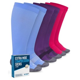 Doctor's Select 3 pares de calcetines de compresión de tamaño grande de pantorrilla ancha – hasta 6XL | 20-30 mmHg Calcetines de compresión para mujer de pantorrilla ancha, 1 par rosa, 1 par morado, 1