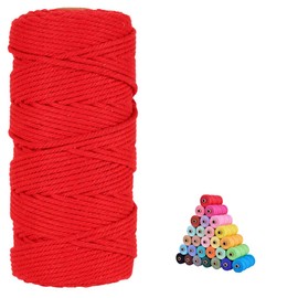 flipped 100% Natural Macrame Cotton Cord,3mm x109 Yards Twine String Cord Colored Cotton Rope Craft Cord for DIY Crafts Knitting Plant Hangers Christmas Wedding Décor (Red, 3mm*109yards)