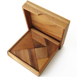 TANGRAM from 6 years old, solid wood puzzle with CE standards. Difficulty 2/6 French brand Le Délirant, a puzzle with more than 170 figures to make. Resealable wooden box, travel game.