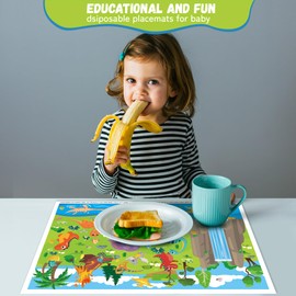 Disposable Placemats for Baby, Animal Alphabet Kids Placemats, Sticky Toddler Placemat for Restaurants and Travel, 12X18 Inches (20, Dinosaurs)