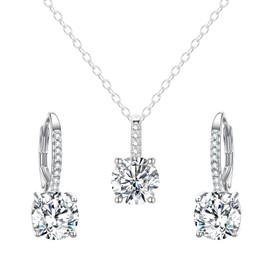 Ever Faith Wedding Jewelry Set for Bridal Bridesmaid, 925 Sterling Silver Sparkly Round Cut White CZ Birthstone Hypoallergenic Necklace Earrings Set
