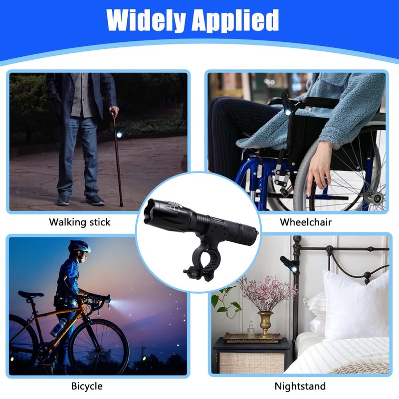 Cane Holder & LED Flashlight Sets for Drive Rollator, Walker,