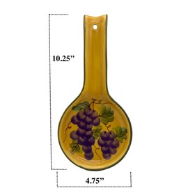 ACK Ceramic Spoon Rest (Grape Wine Décor), Cooking Spoon Holder for Kitchen Counter, Utensil Rest for Spoon, Ladle, Spatula, Kitchen Décor